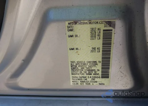 2017 Nissan Altima 2.5/2.5 S/2.5 Sl/2.5 Sr/2.5 Sv z USA, uszkodzony, nr VIN 1N4AL3AP6HC143866